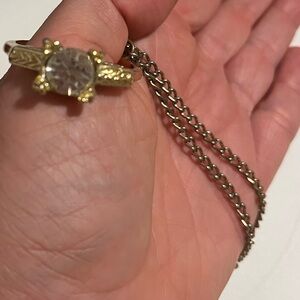 Oversized Faux Engagement Ring Necklace Gold Tone Statement Costume Jewelry y2k